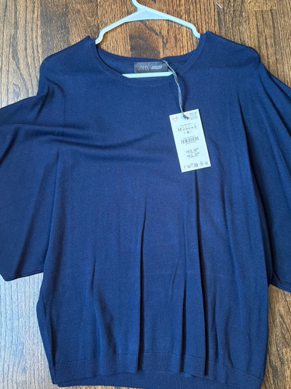 Zara Navy Short-Sleeve Knit Top